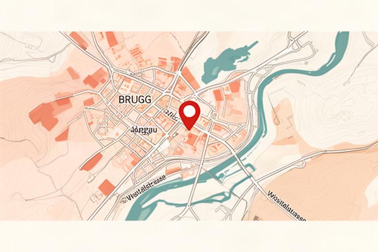 Stilisierte Karte von Brugg im Aargau mit markiertem Standort an der Wisitalstrasse